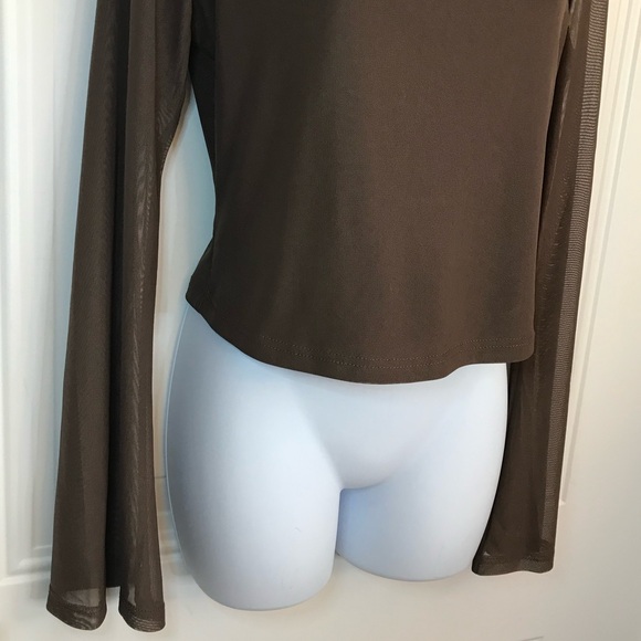 Princess Polly Women’s 10 Chocolate Brown Mesh LS Tie Back Crop Top NWOT - Picture 9 of 16